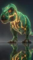 Neon dinosaur stands in dramatic lighting creating a futuristic atmosphere in a digital landscape photo