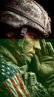 Soldier in military uniform saluting, showcasing determination and respect during a solemn moment photo