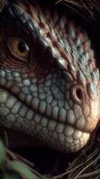Close encounter with detailed textured reptile resting in natural habitat during the late afternoon light photo