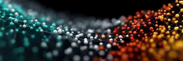 Colorful molecular structure illustration depicting connections between particles in a dynamic arrangement photo