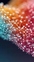 Abstract representation of interconnected nodes and lines in vibrant colors showcasing digital connectivity concept photo