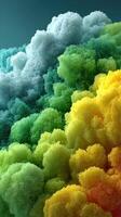 Vividly colored abstract landscape with vibrant green, yellow, and white textures resembling fluffy clouds or waves photo