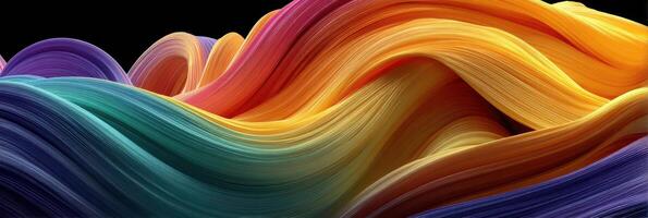 Colorful abstract waves of paint create a smooth gradient from teal to orange against a black background photo