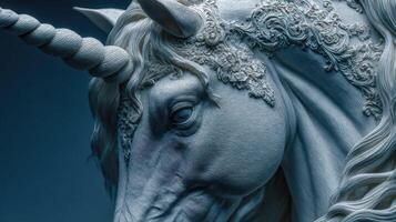 Intricate sculpture of a unicorn showcasing detailed craftsmanship and timeless elegance in a serene indoor setting photo