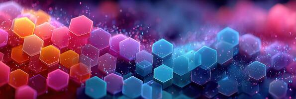 Colorful hexagonal patterns create a vibrant digital backdrop with a mystical glow and dynamic lighting effects across the surface photo