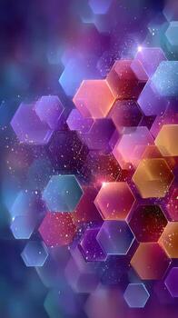 Colorful hexagonal patterns create a vibrant abstract design with glowing effects in a digital artwork photo