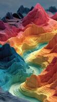 Colorful layered landscapes showcase beauty of terrain and elevation in a vibrant artistic representation photo