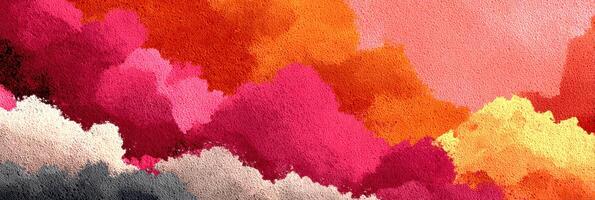 Colorful abstract painting showcasing warm tones of red, orange, and pink in a textured layout photo