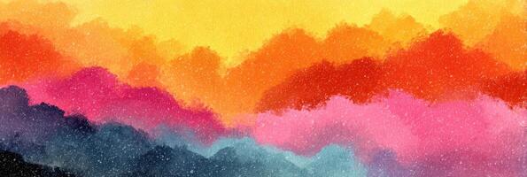 Colorful abstract landscape with vibrant hues blending in the sky during sunset over hills photo