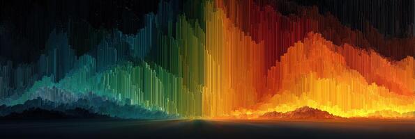 Vibrant spectrum of colors displayed in a digital artwork representing a sunset over a tranquil landscape photo