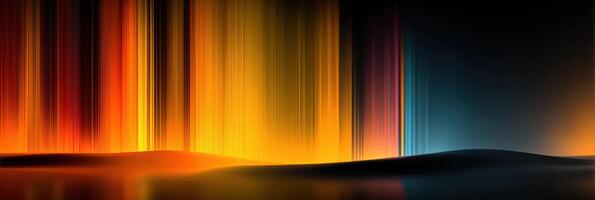 Colorful light patterns illuminate a dark landscape, creating a surreal atmosphere at sunset photo