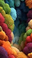 Colorful abstract landscape showcasing vibrant fluffy textures in various hues and shades in a mesmerizing natural formation photo