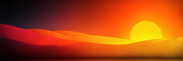 Vibrant sunset over rolling sand dunes illuminating the desert landscape with warm hues photo