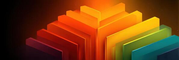 Colorful geometric shapes arranged in a pyramid design with a glowing backdrop at night photo