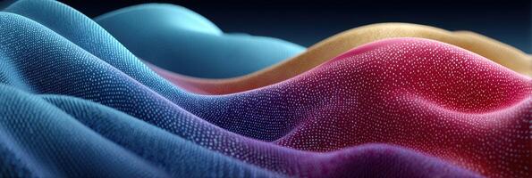 Colorful fabric waves display intricate patterns and textures in a soft, flowing formation photo