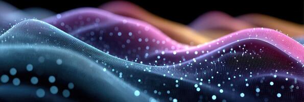 Colorful abstract waves with glowing particles in a dark background create a mesmerizing digital landscape of light and movement photo