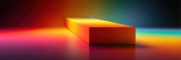 Colorful abstract light display highlights a rectangular block in a dark environment photo