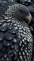 Detailed close-up of a majestic bird with intricate feather patterns, showcasing its beauty and unique features in a natural setting photo