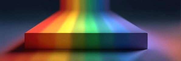 Light refracting through a prism to create vibrant colors on a smooth surface in a dark setting photo