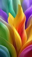 Colorful abstract layered waves creating a vibrant visual display of flowing petals in bright shades of green, orange, purple, and yellow photo