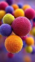 Colorful spheres with droplets creating a vibrant abstract composition in a scientific context photo