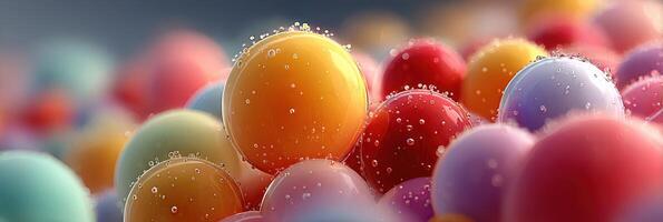 Colorful spheres with water droplets create a vibrant abstract composition in a playful arrangement photo
