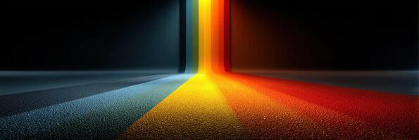 Bright light rays flow through a dark space creating colorful gradients on a textured surface photo