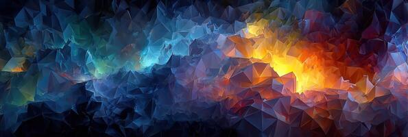 Colorful abstract digital artwork depicting a cosmic landscape with vibrant hues and geometric shapes photo