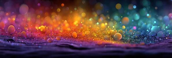 Vibrant colors blend together in a beautiful display of shimmering droplets on a textured surface at dusk photo