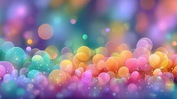 Colorful abstract bubbles create a vibrant backdrop filled with playful reflections and sparkling highlights photo