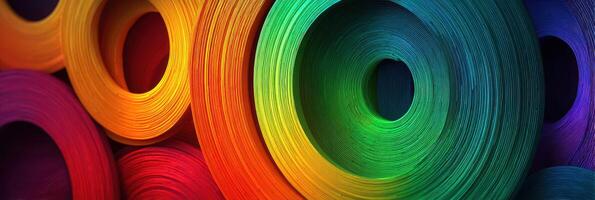 Colorful rolls of paper arranged in a vibrant display at a craft workshop during the daytime in a creative space photo