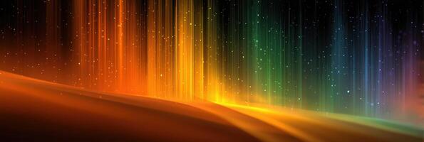 Colorful light display illuminates dark sky over a serene landscape at night photo