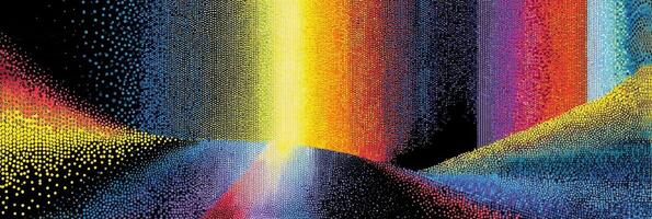Colorful abstract artwork depicting vibrant gradients and luminous patterns in an imaginative landscape at dusk photo