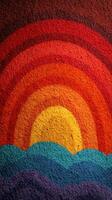 Colorful rays expand across a vibrant sunset over the calm ocean waves in a tranquil artistic depiction photo