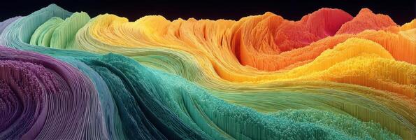 Colorful abstract waves creating a dynamic visual landscape in vibrant hues at a digital art exhibition photo
