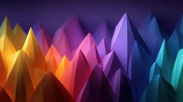 Colorful mountain peaks create a vibrant landscape in a stylized artwork made from geometric shapes and bold hues photo