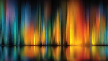 Colorful abstract light display with flowing patterns reflecting in calm water photo