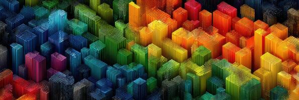 Colorful digital cityscape with vibrant geometric buildings representing urban architecture and modern design photo