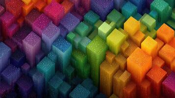 Colorful geometric shapes create a dynamic pattern of cubes in vibrant hues arranged in a visually striking layout photo