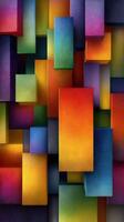 Colorful abstract blocks create a vibrant composition in a contemporary art installation within an urban environment photo