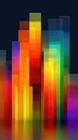 Colorful geometric shapes create a vibrant city skyline effect during nighttime illumination photo