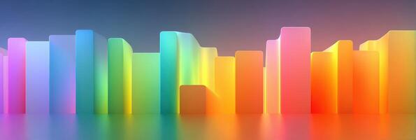 Colorful gradient 3D shapes create a vibrant display in an abstract digital landscape at dusk photo