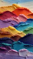Colorful abstract landscape artwork showcasing layers of vibrant paint textures in an expressive style photo