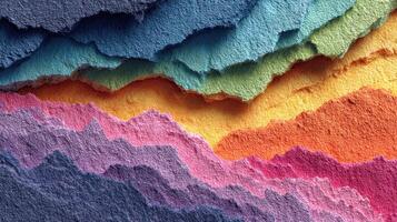 Beautiful abstract layers of colorful paper create a textured landscape resembling a vibrant sunset photo