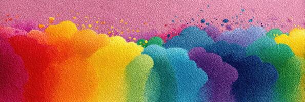 Vibrant abstract watercolor painting bursting with color blending from red to purple against a soft pink background photo