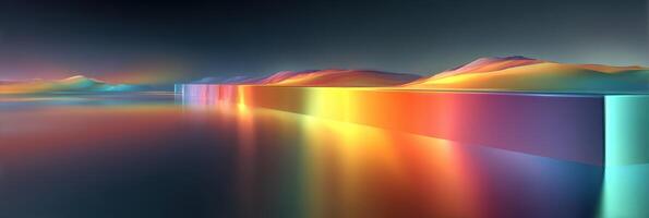 Vibrant reflections of color across a serene landscape at dusk showcasing stunning fusion of nature and art photo