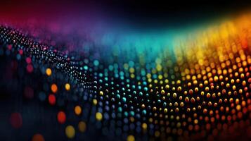 Vibrant abstract background of colorful dots creating waves of light in dark space photo