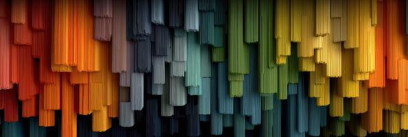 Colorful vertical lines create an abstract pattern in a modern art installation displayed indoors photo