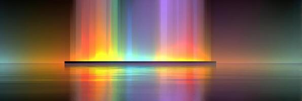Vibrant light display reflecting on calm water surface at sunset in serene natural setting photo