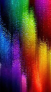 Colorful abstract digital pattern featuring vibrant dots creating a rainbow effect in a striking display of light and colors photo